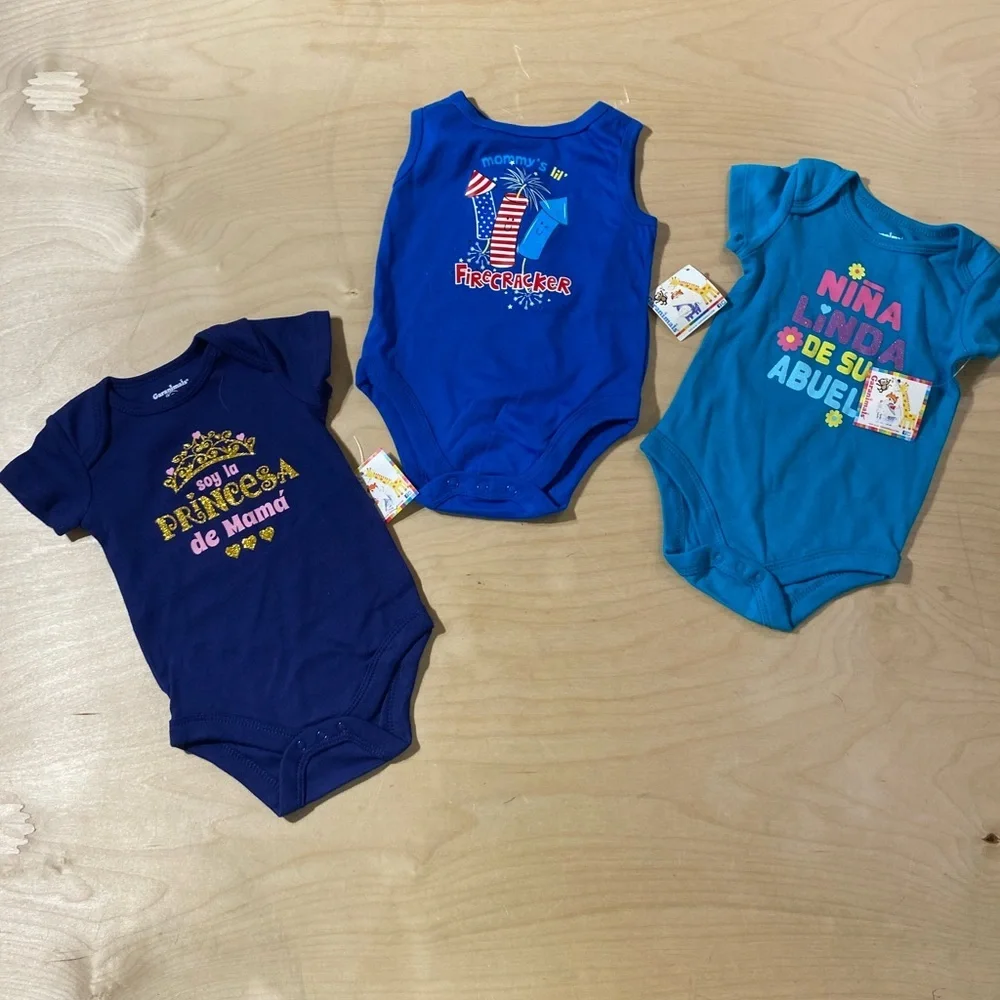 Garanimals Blue and Teal Bodysuit Trio 3-6 M (OQ)
